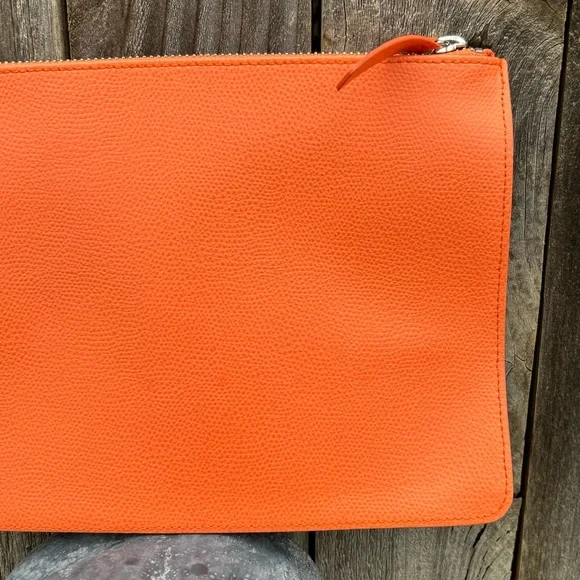 Everlane The Leather Zip Pouch Clutch Orange - Picture 9 of 15